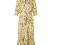 Bedrukte jurk met tulpenwikkeleffect en rucheszoom Marc Cain , Yellow , Dames