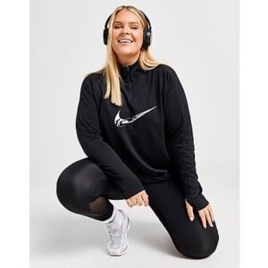 Nike Dri-FIT tussenlaag met korte rits voor dames (Plus Size) Swoosh - Black/White- Dames, Black/White