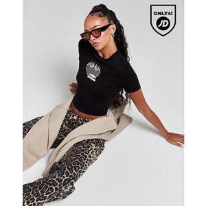 Unlike Humans Leopard Slim T-Shirt - Black- Dames, Black