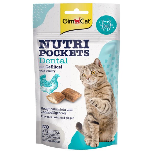 6x 60g GimCat Nutri Pockets Dental met gevogelte kattensnacks