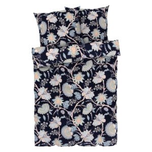 LIVARNO home Satijnen dekbedovertrek 200 x 200 cm (Bloemen/donkerblauw)