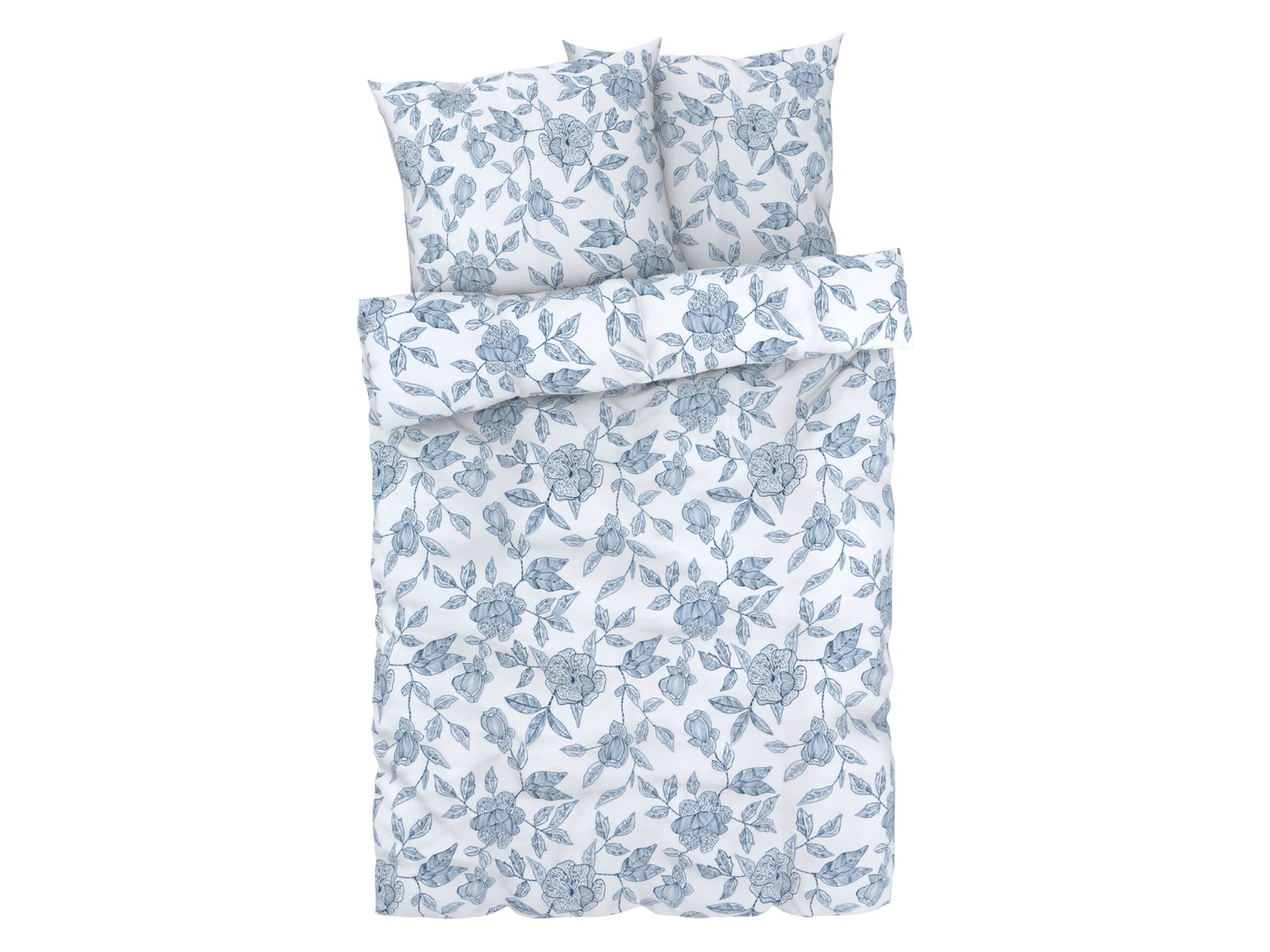 LIVARNO home Satijnen dekbedovertrek 240 x 220 cm (bloemen blauw/wit)